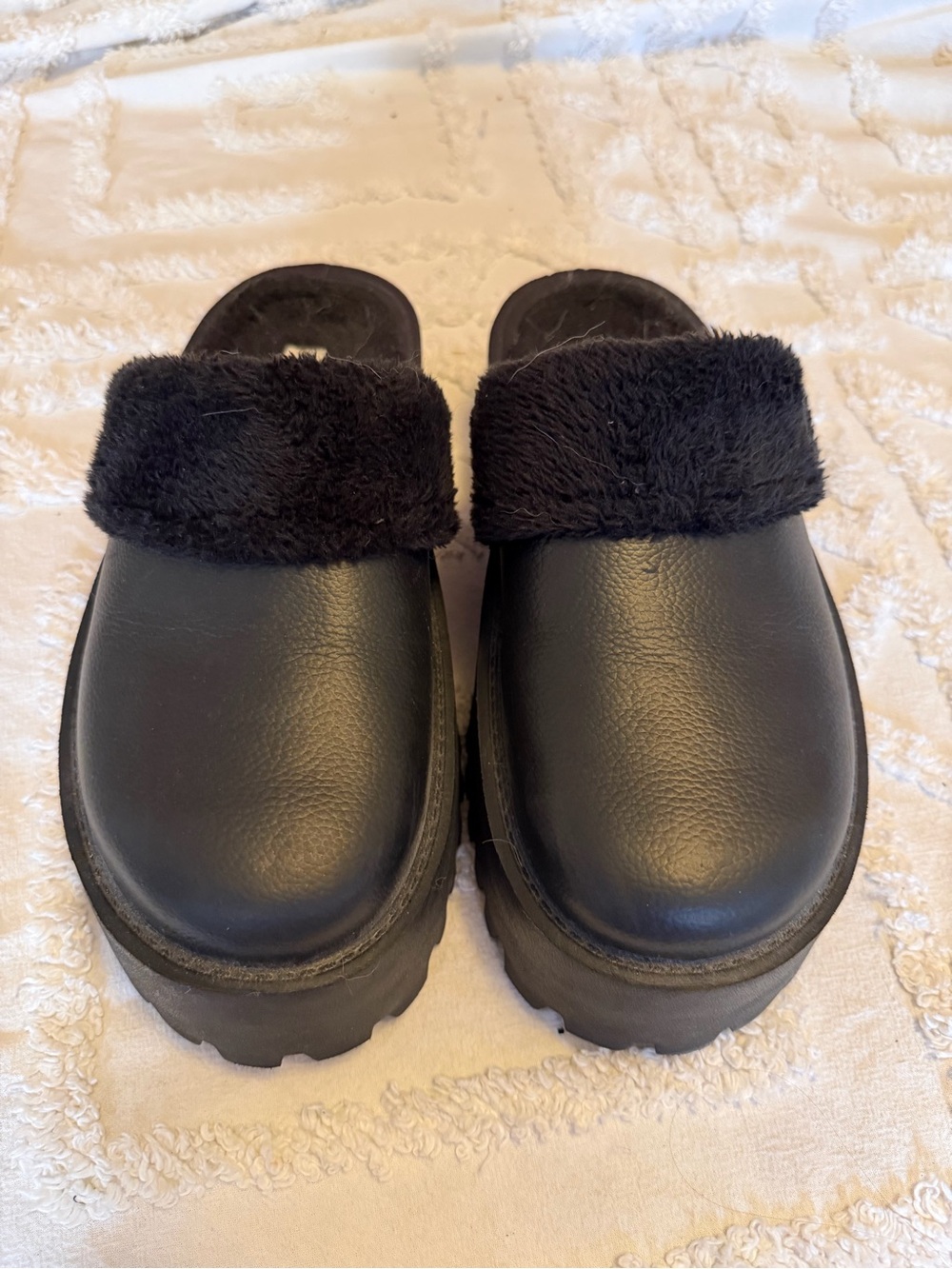 Black Faux-Fur Clog Slides for Women